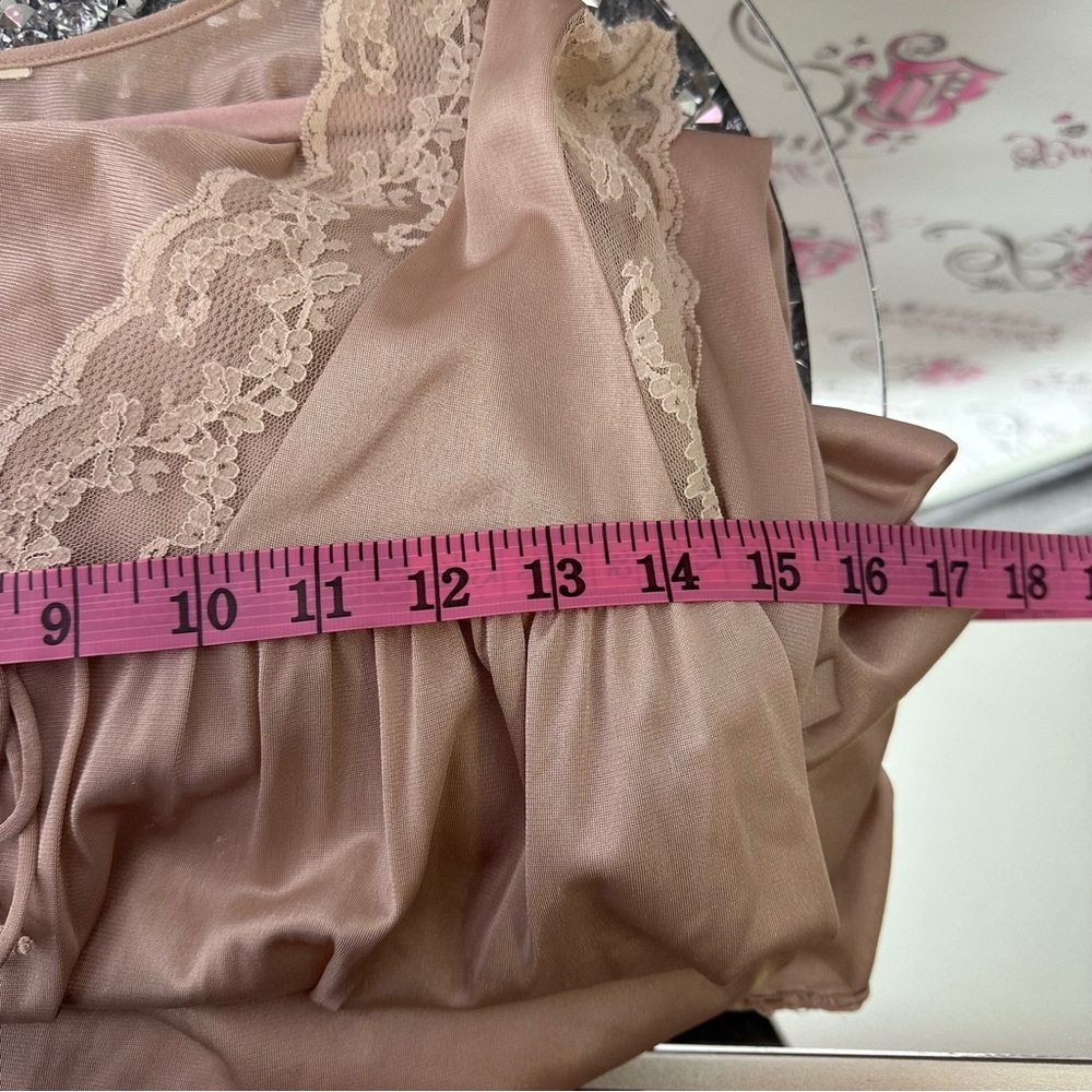 Dress lace moo moo vintage silky satiny tie up gown retro tan blush rose pink - Picture 5 of 5